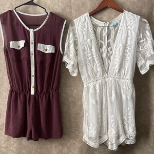 She and Sky White and Burgundy Rompers